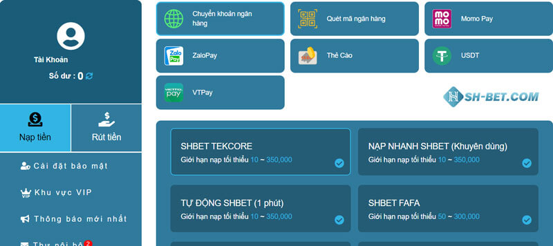 Mách bạn nạp tiền SHBET qua 3 phương thức